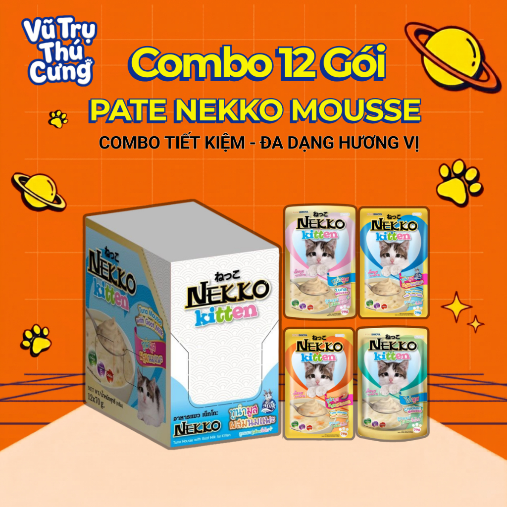 Combo 12 gói Pate Nekko Kitten cho mèo con 70g dạng Mousse