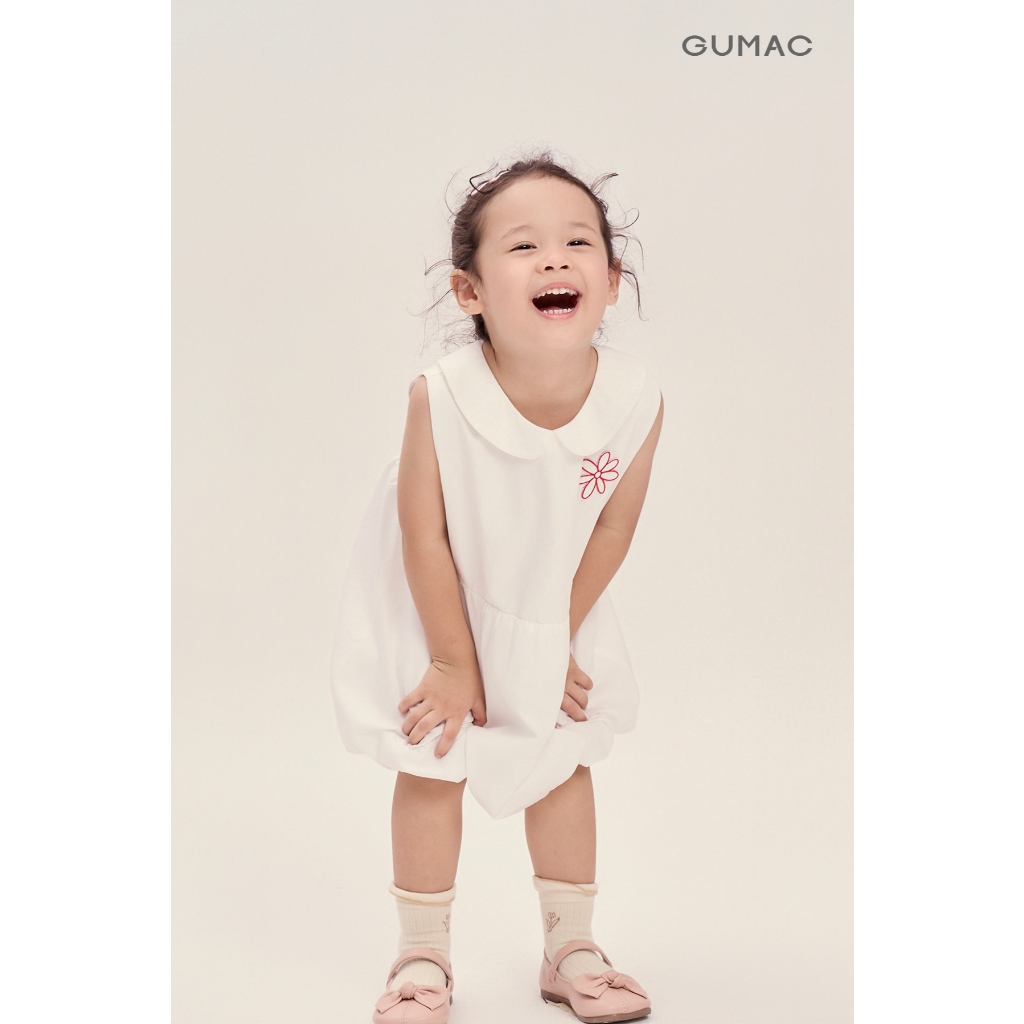 Đầm Bé Gái GUMAC Form Bí Sát Nách Cổ Cánh Sen Thêu Hoa Vải Kate Mềm Mát Nữ Tính DKG04025