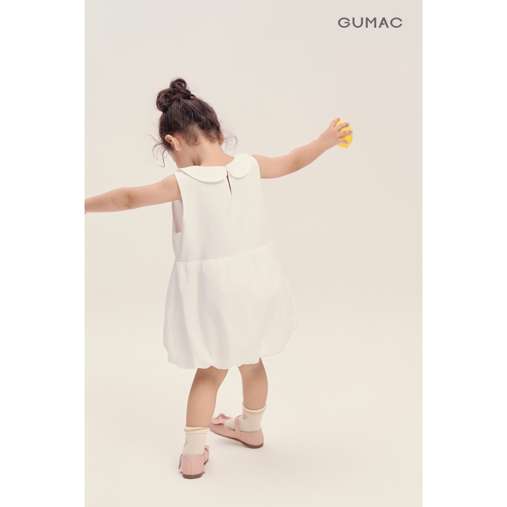 Đầm Bé Gái GUMAC Form Bí Sát Nách Cổ Cánh Sen Thêu Hoa Vải Kate Mềm Mát Nữ Tính DKG04025