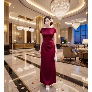 Đầm váy dạ hội trung niên cổ thuyền xếp ly sang trọng hàng cao cấp mm 2026