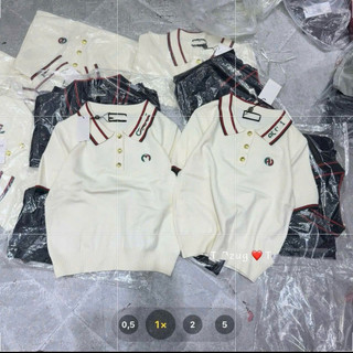 LT - Áo len nữ mongtoghi cổ bẻ hoạ tiết chữ cổ thêu, len cộc tay free size 1695