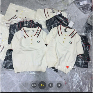 LT - Áo len nữ mongtoghi cổ bẻ hoạ tiết chữ cổ thêu, len cộc tay free size 1695