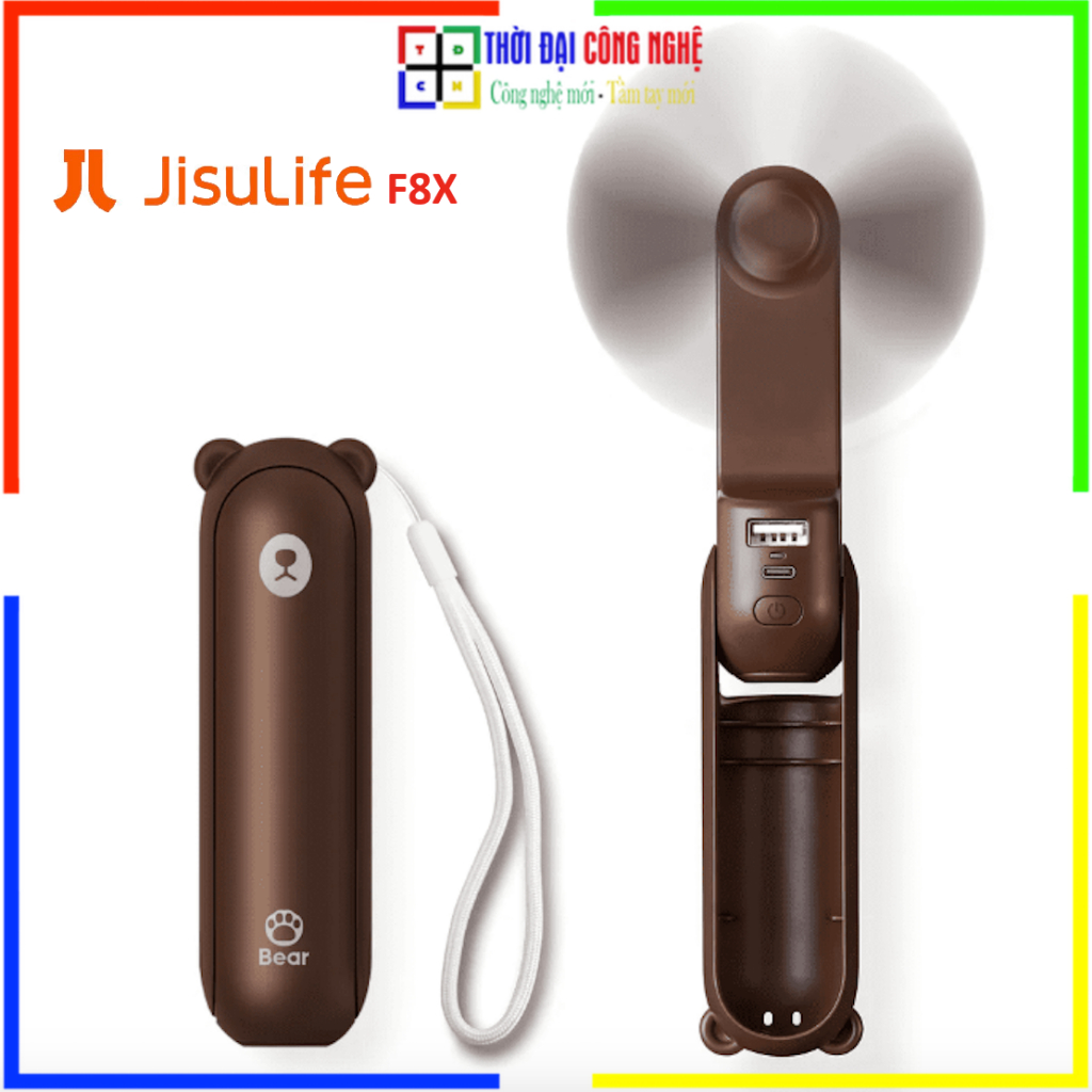 Quạt Cầm Tay JISULIFE F8X 3in1 Tích Hợp Sạc Dự Phòng & Đèn Pin - Pin 4500mAh Dùng 46H - Bảo Hành 12 Tháng Chính Hãng