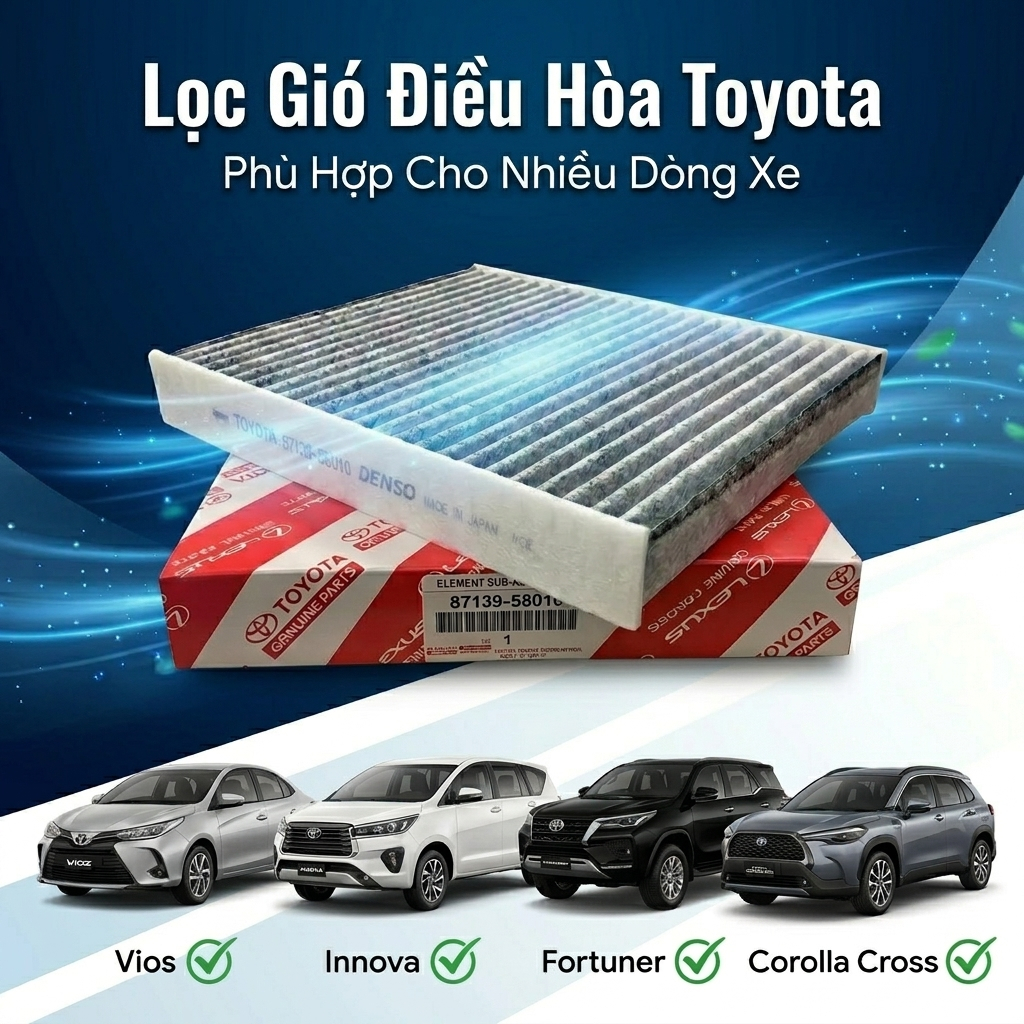 Lọc gió điều hòa than hoạt tính Toyota Innova Fortuner Vios (87139-58010) Khử mùi, lọc bụi mịn