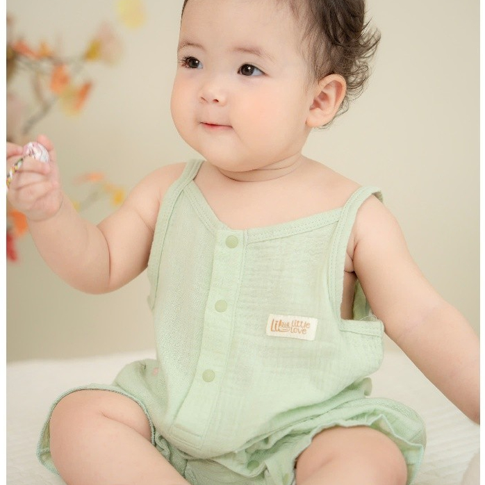 Bộ body đùi 2 dây vải muslin dành cho bé Lil Little Love (LBDD22)