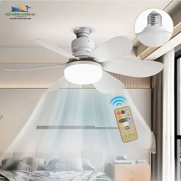 Quạt Trần Đèn 2in1 Đui E27, Quạt Trần 6 Cánh Có Điều Khiển, Đèn LED 3 Màu 3000K–6500K, Quạt Đèn Trang Trí Tiết Kiệm Điện