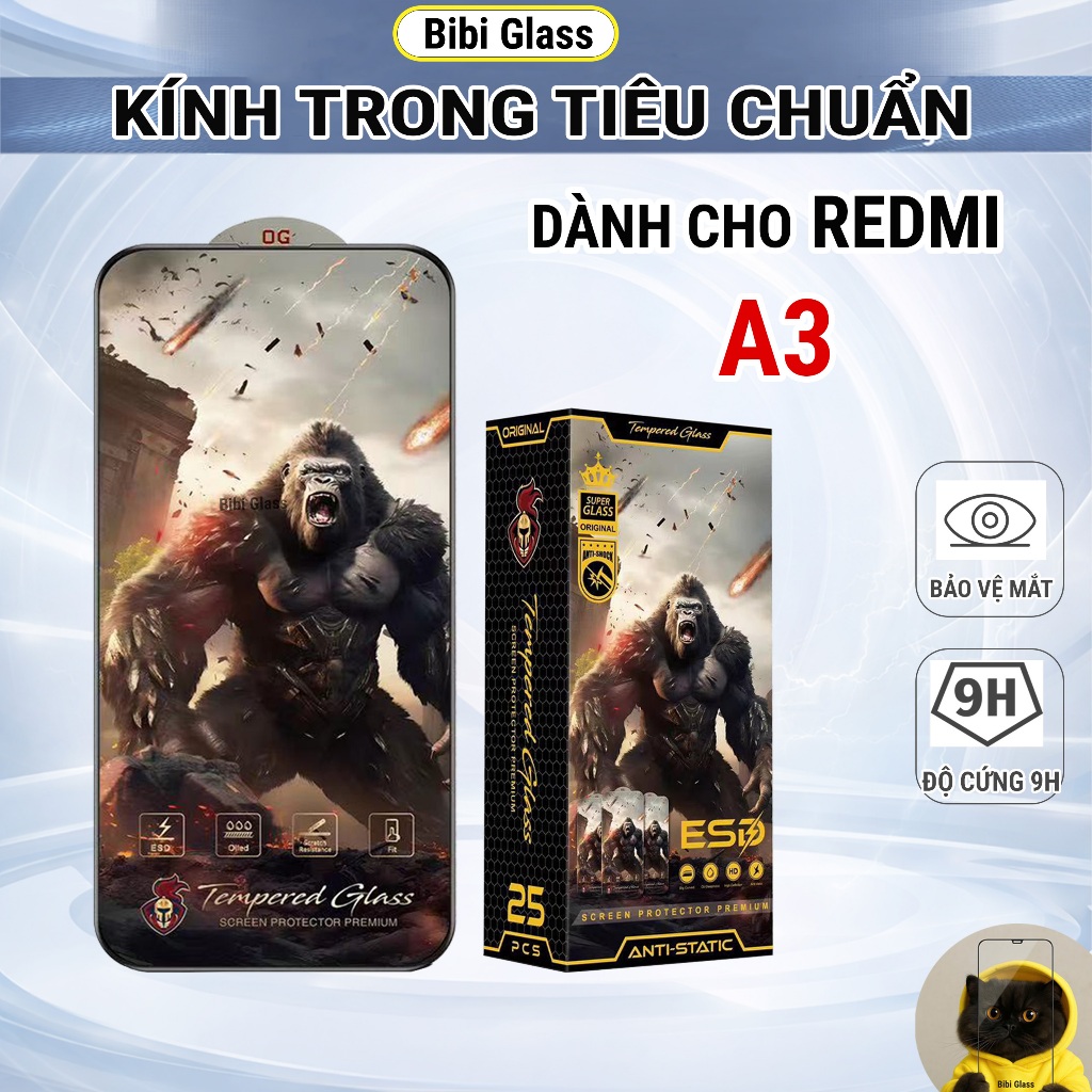 Kính cường lực Redmi A3 cao cấp full màn trong suốt bảo vệ màn hình điện thoại bibi