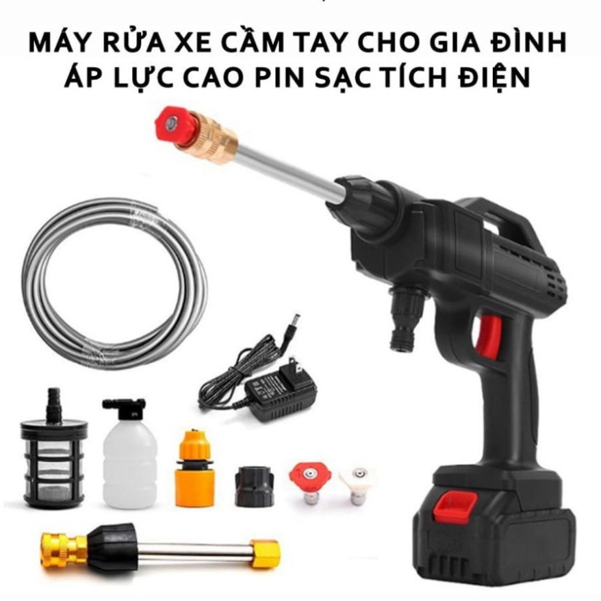 Máy Xit Rửa Xe Cầm Tay Rửa Sân Tưới Cây Pin 199V, Máy Xịt Rửa Xe Mini Áp Lực Cao Tiện Lợi