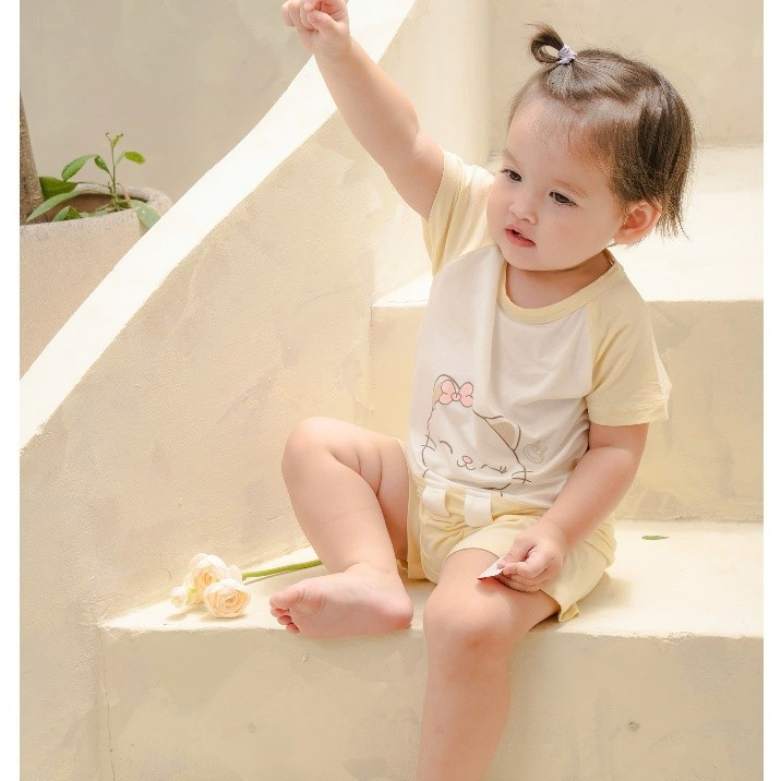 Bộ cộc tay vải sợi tre kháng khuẩn [ Mềm, mỏng, mát, thấm hút & co dãn tốt]  in phối dành cho bé từ 6M -4Y (HCT03)