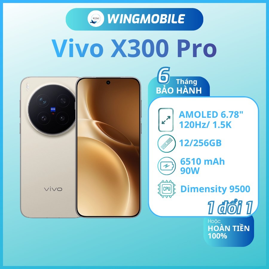 Vivo X300 Pro siêu chụp ảnh, ram 12/256G, chip Dimensity 9500, bảo hành 1 đổi 1 - Wingmobile
