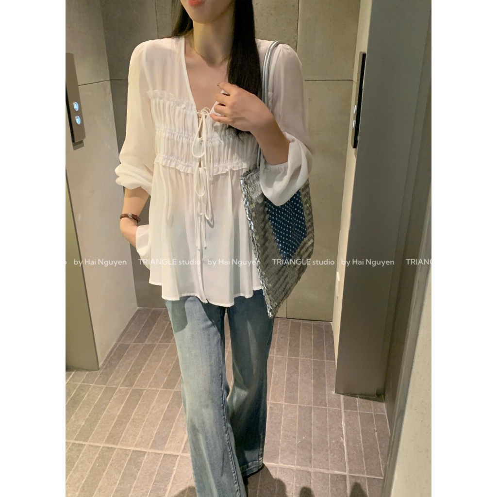 TRIANGLE - Coral Blouse (Cân nhắc kỹ, return is not welcomed) Áo kiểu Wgwe dài tay dễ mặc, không kèm áo trong