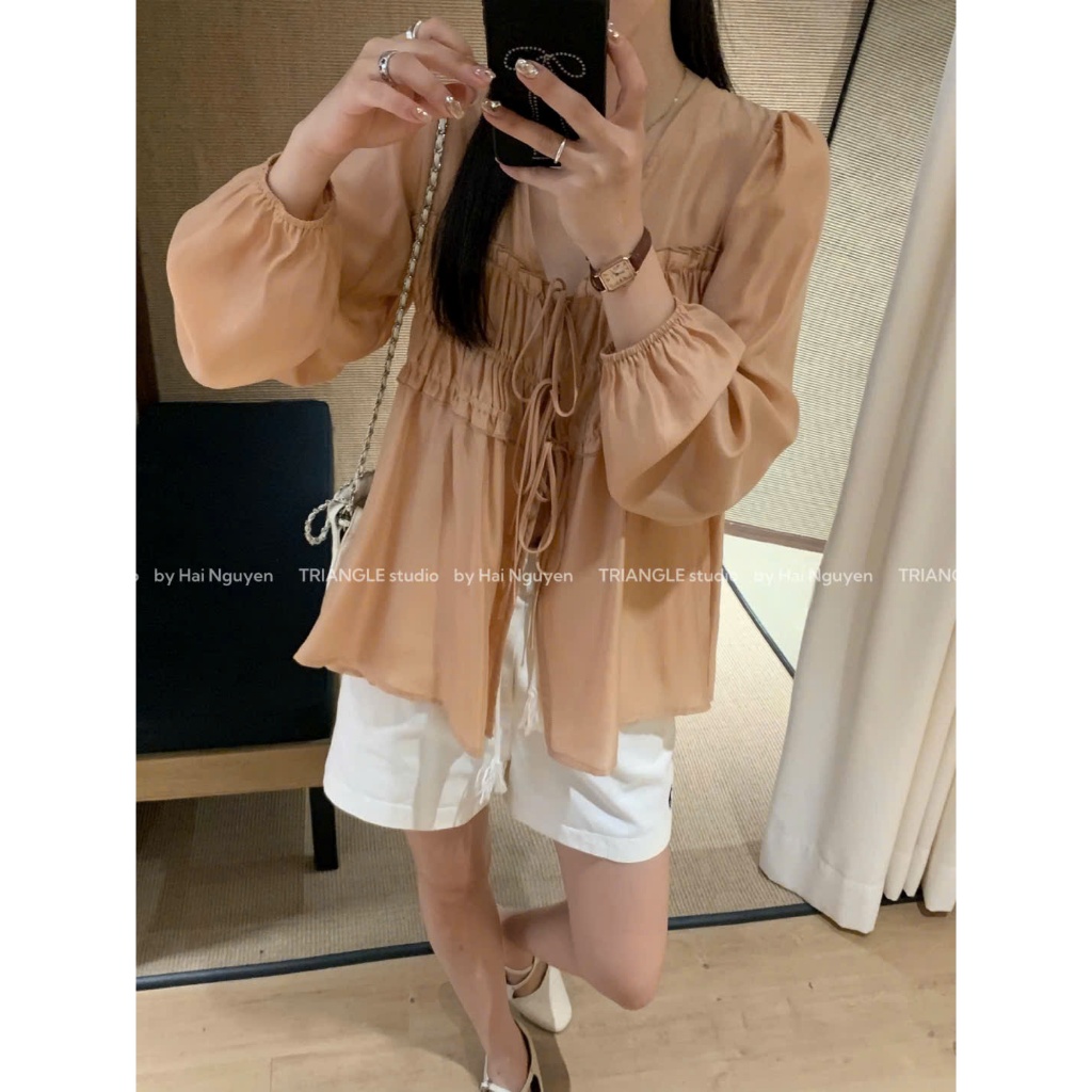 TRIANGLE - Coral Blouse (Cân nhắc kỹ, return is not welcomed) Áo kiểu Wgwe dài tay dễ mặc, không kèm áo trong
