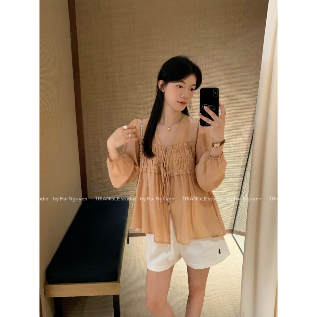 TRIANGLE - Coral Blouse (Cân nhắc kỹ, return is not welcomed) Áo kiểu Wgwe dài tay dễ mặc, không kèm áo trong