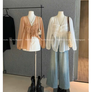 TRIANGLE - Coral Blouse (Cân nhắc kỹ, return is not welcomed) Áo kiểu Wgwe dài tay dễ mặc, không kèm áo trong