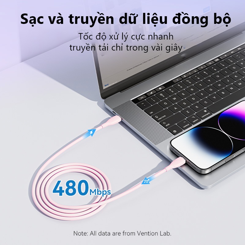 Cáp Sạc Nhanh Type-C Vention 100W, Dây C to C, Cáp Sạc PD , Có E-Marker, Truyền Data 480Mbps, Sạc Laptop Điện Thoại