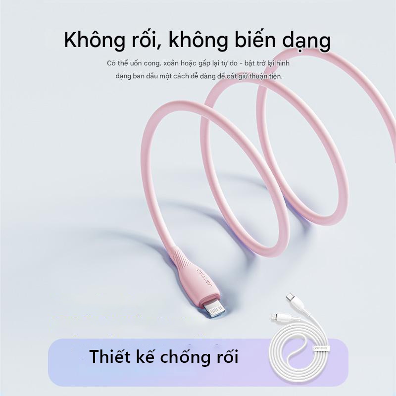 Cáp  Sạc Nhanh PD 27W Vention Type-c sang Light , Truyền Dữ Liệu 480Mbps, Dây Mềm Chống Đứt Gãy Cho Phone, Tablet