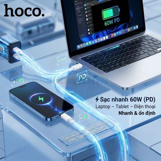 Cáp Sạc Nhanh Hoco PD60W TypeC to TypeC X88 Chất liệu PVC Dẻo Dai Hỗ Trợ Máy Tính Điện Thoại-Sách Tay