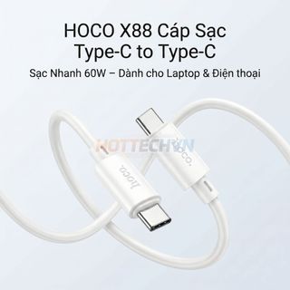 Cáp Sạc Nhanh Hoco PD60W TypeC to TypeC X88 Chất liệu PVC Dẻo Dai Hỗ Trợ Máy Tính Điện Thoại-Sách Tay