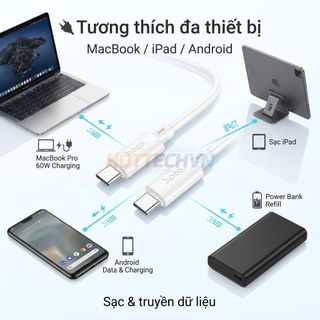 Cáp Sạc Nhanh Hoco PD60W TypeC to TypeC X88 Chất liệu PVC Dẻo Dai Hỗ Trợ Máy Tính Điện Thoại-Sách Tay