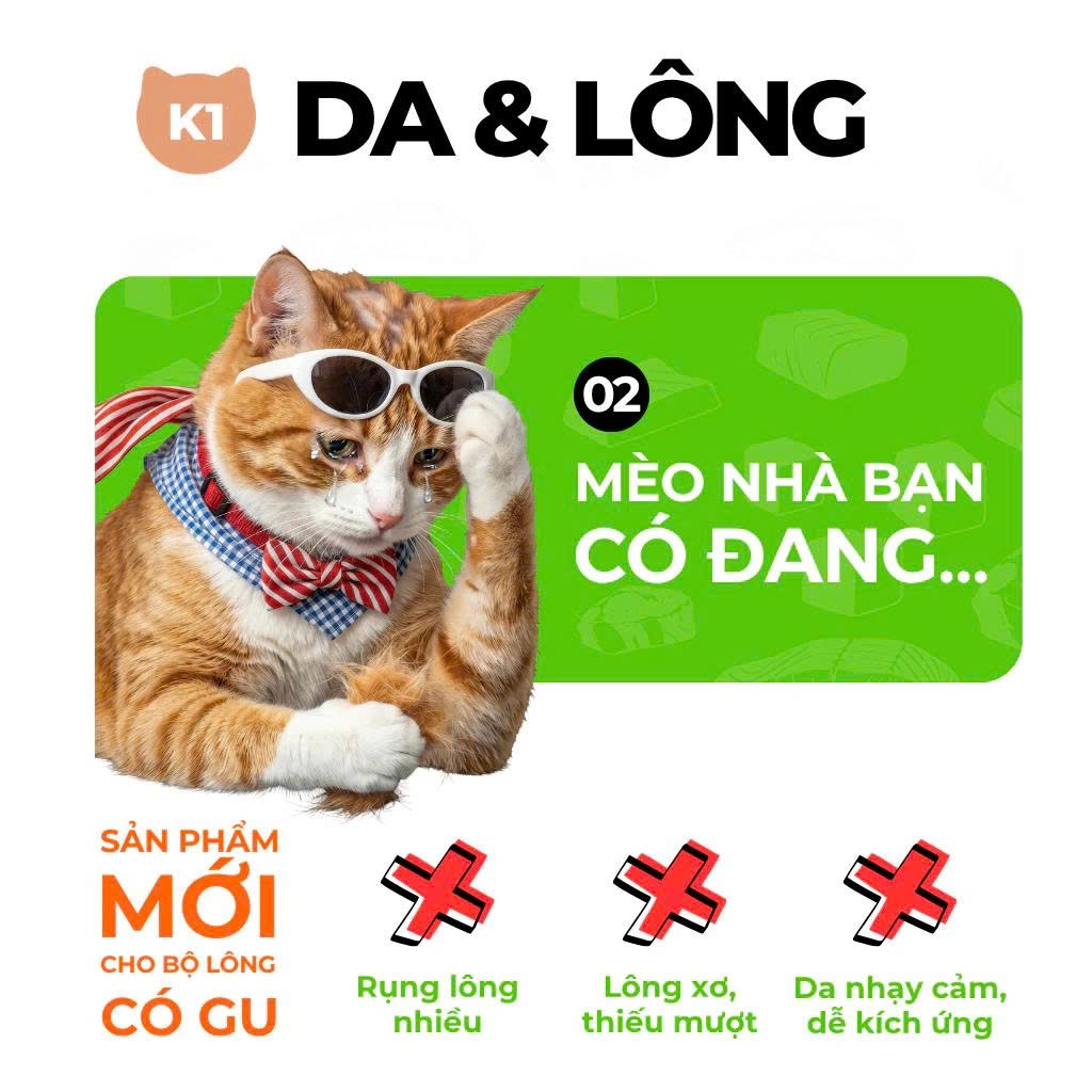Thức ăn cho mèo Keepo K1/K2 Đẹp da, Mượt lông, Tiêu & Giảm búi lông, Tiêu hóa khỏe mạnh, Gói 1kg