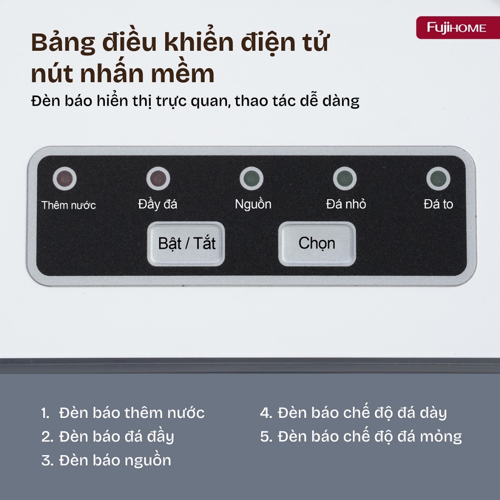 Máy làm đá viên mini nhỏ gọn tự động 12kg/ngày IM12N FUJIHOME, máy làm đá nhanh tròn quán cafe