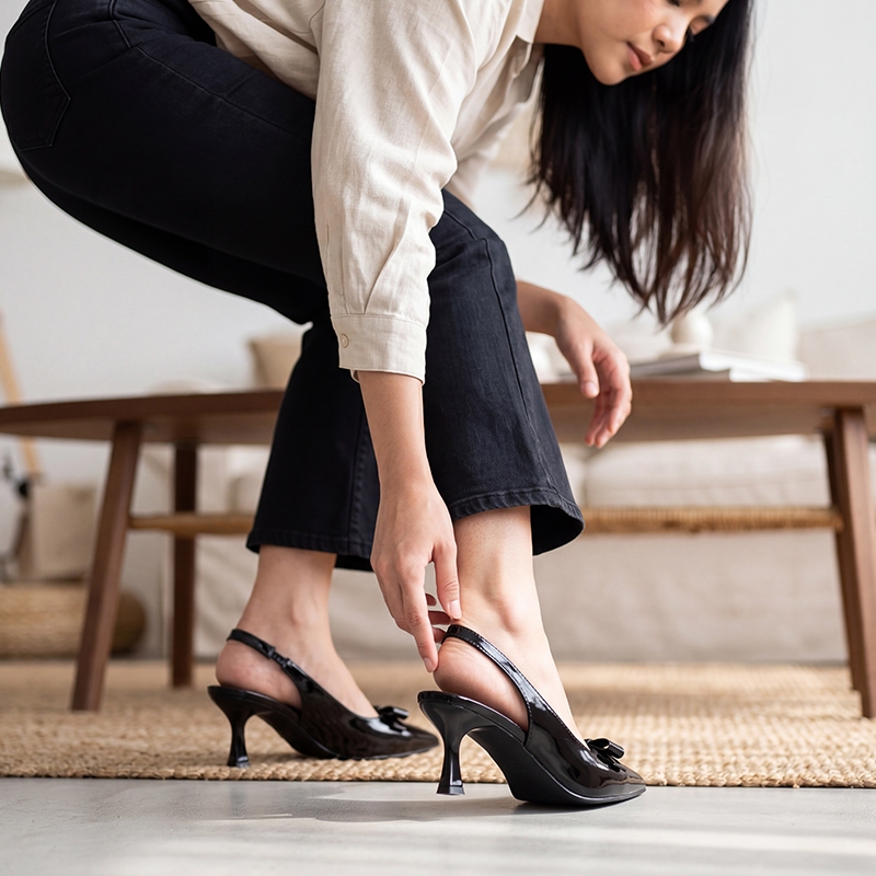 [PY] Giày cao gót nữ mũi nhọn phối nơ kiểu dáng đơn giản thanh lịch màu đen cao 5cm-7cm dành cho Nàng đi chơi đi tiệc
