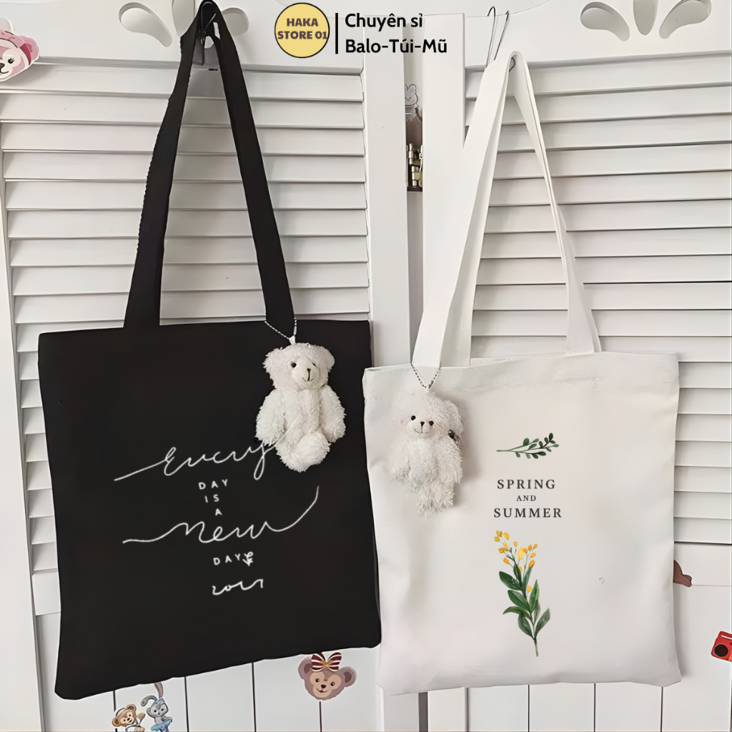 Túi Tote túi Vải canvas Đẹp đi học có khóa miệng đi chơi phong cách ulzzang nhiều hoạ tiết Labubu,Micky đựng vừa sách vở