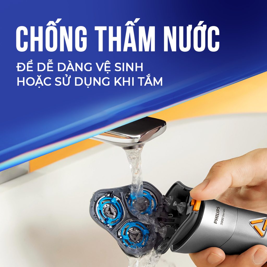 Máy cạo râu Philips S3882/00 Series 3000 – Cạo khô & ướt, chống nước, êm da