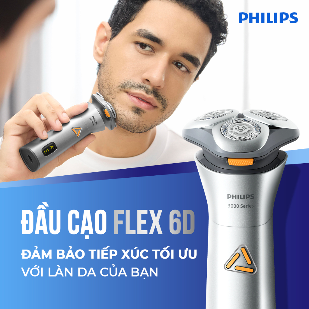 Máy cạo râu Philips S3882/00 Series 3000 – Cạo khô & ướt, chống nước, êm da
