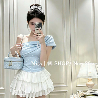 QCL1 5560 Áo lệch vai chấm bi phối kim loại, sẵn đệm ngực mới về siêu hot siêu đẹp(Freesize)