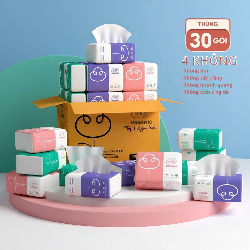 [Top Value] Thùng 30 gói giấy ăn Organic giấy 3 lớp 300 tờ - chuẩn loại 1