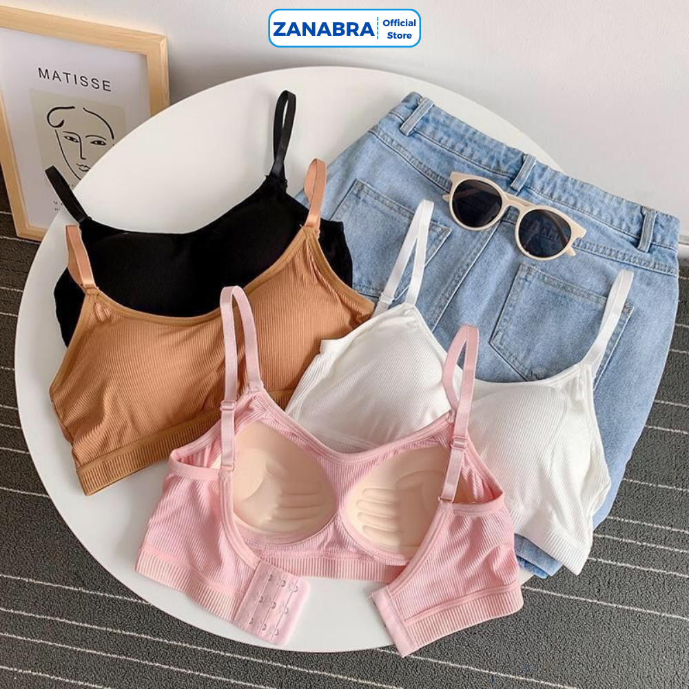 Áo Bra Mút Mỏng Đính Liền Chống Xê Dịch - Áo 2 Dây Không Gọng Cài Sau Cotton Thoáng Mát ZANABRA B727