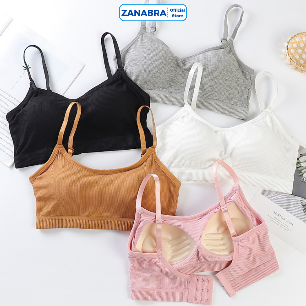 Áo Bra Mút Mỏng Đính Liền Chống Xê Dịch - Áo 2 Dây Không Gọng Cài Sau Cotton Thoáng Mát ZANABRA B727