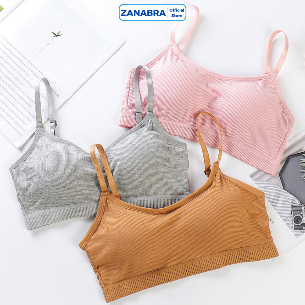 Áo Bra Mút Mỏng Đính Liền Chống Xê Dịch - Áo 2 Dây Không Gọng Cài Sau Cotton Thoáng Mát ZANABRA B727