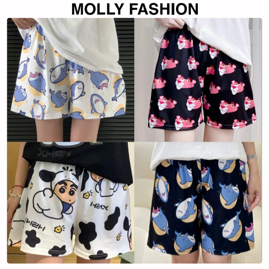 (Có túi) Quần đùi nam nữ MOLLY FASHION 38-80kg thun lạnh Bigsize, quần short lửng cartoon BST01