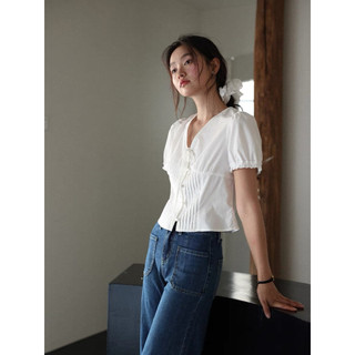 𝗥𝗮𝗶𝗻 𝗟𝗶𝗻𝗲𝗻-|LYLINEN| Áo Linen tay phồng nơ xếp li