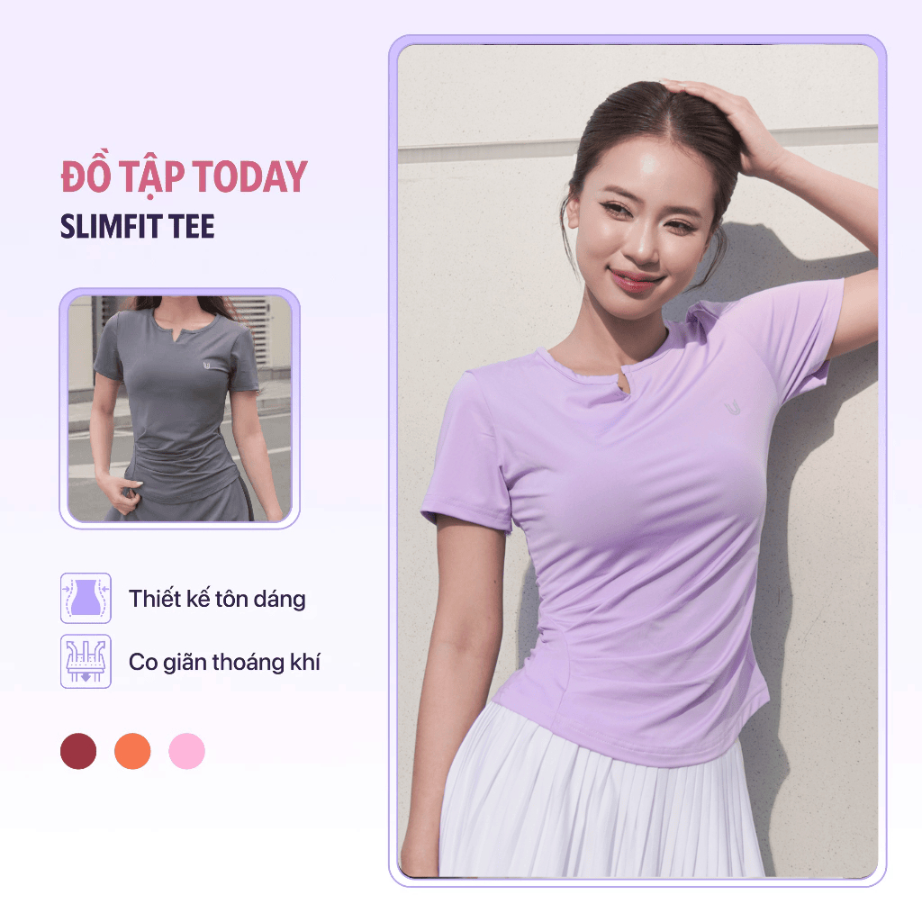 [Xả Kho Giá Hời] Áo thun thể thao nữ Slimfit Tee Today U Wear cổ V ngắn tay chất liệu co giãn thấm hút mồ hôi