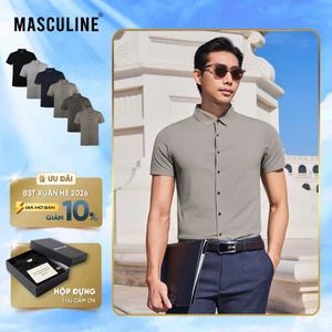 Áo sơ mi nam MASCULINE SMD600 ngắn tay chất liệu silk nylon spandex mềm mịn form regular