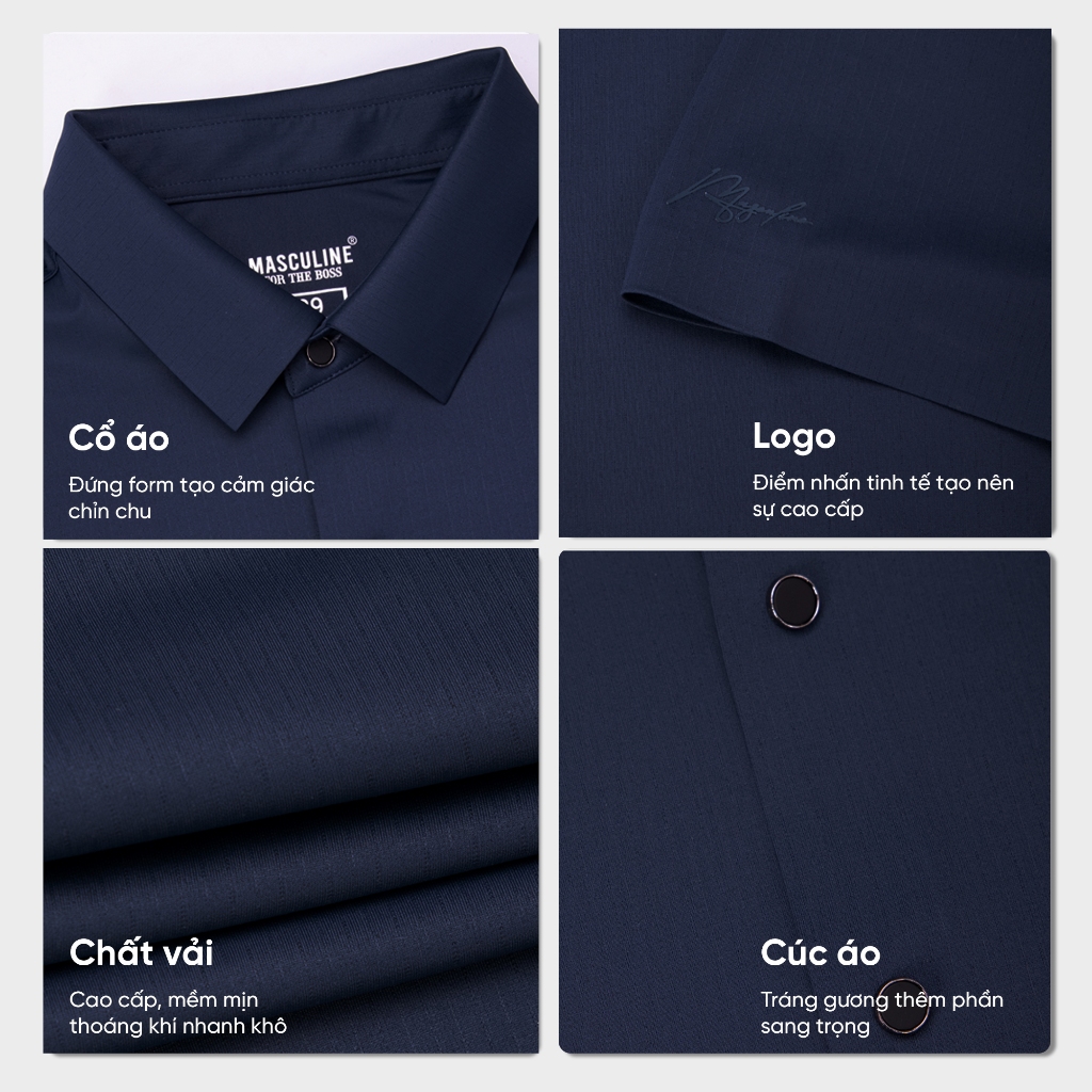 Áo sơ mi nam MASCULINE SMD600 ngắn tay chất liệu silk nylon spandex mềm mịn form regular