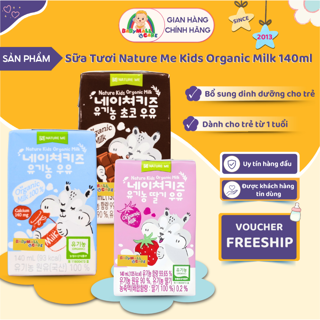 Sữa Tươi Hữu Cơ Nature Me Kids Organic Milk 140ml Bổ Sung Khoáng Chất | Cho Bé | Babymall & Care