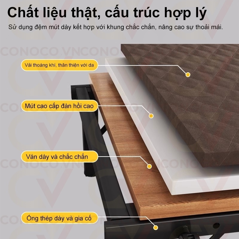 CONOCO Giường gấp văn phòng giường ghép nệm 4cm có bánh xe chịu tải 250kg