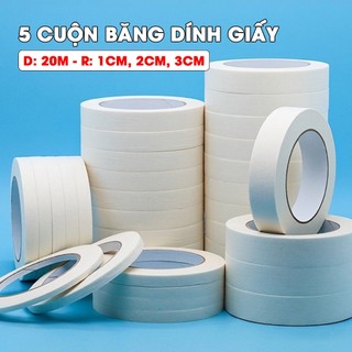 Combo 5 băng dính giấy, băng dính chặn sơn, màu nước - Băng dính dài 20m - Không để lại vệt keo