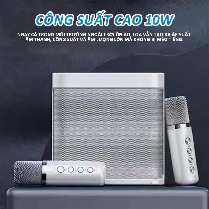 Loa Bluetooth mini YS-203 hát karaoke tại nhà, trang bị 2 micro không dây có chức năng thay đổi giọng nói. Tiệc gia đình