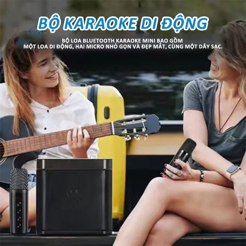 Loa Bluetooth mini YS-203 hát karaoke tại nhà, trang bị 2 micro không dây có chức năng thay đổi giọng nói. Tiệc gia đình