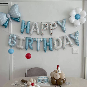 Bộ Bóng Chữ Happy Birthday Kẻ Caro Tone Xanh, Hồng Decor Sinh Nhật, Trang Trí Tiệc Cho Bé Ngày HPBD