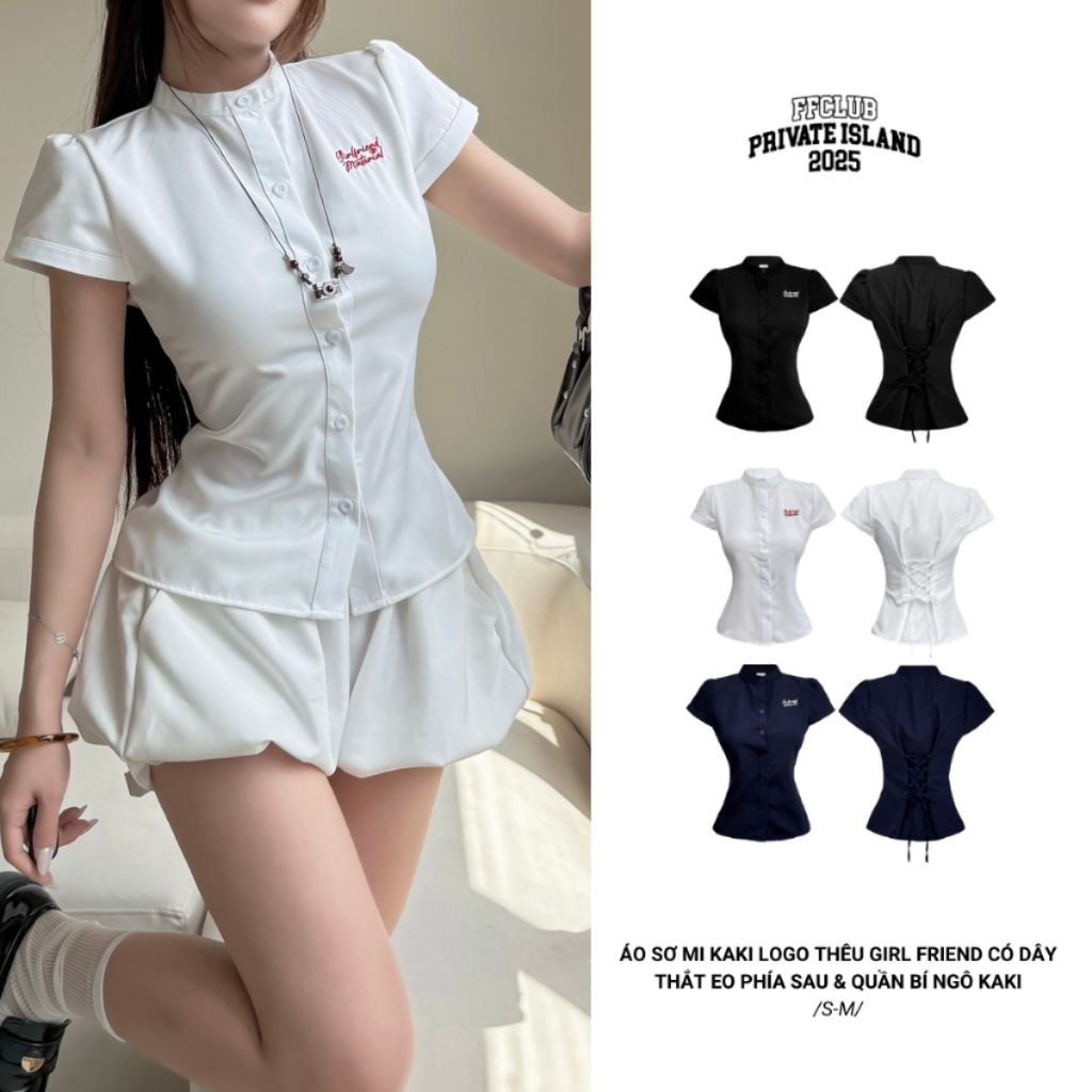 [CÓ TÁCH SET] Áo Sơ Mi thêu logo GIRLFRIEND có thắt eo FFCLUB