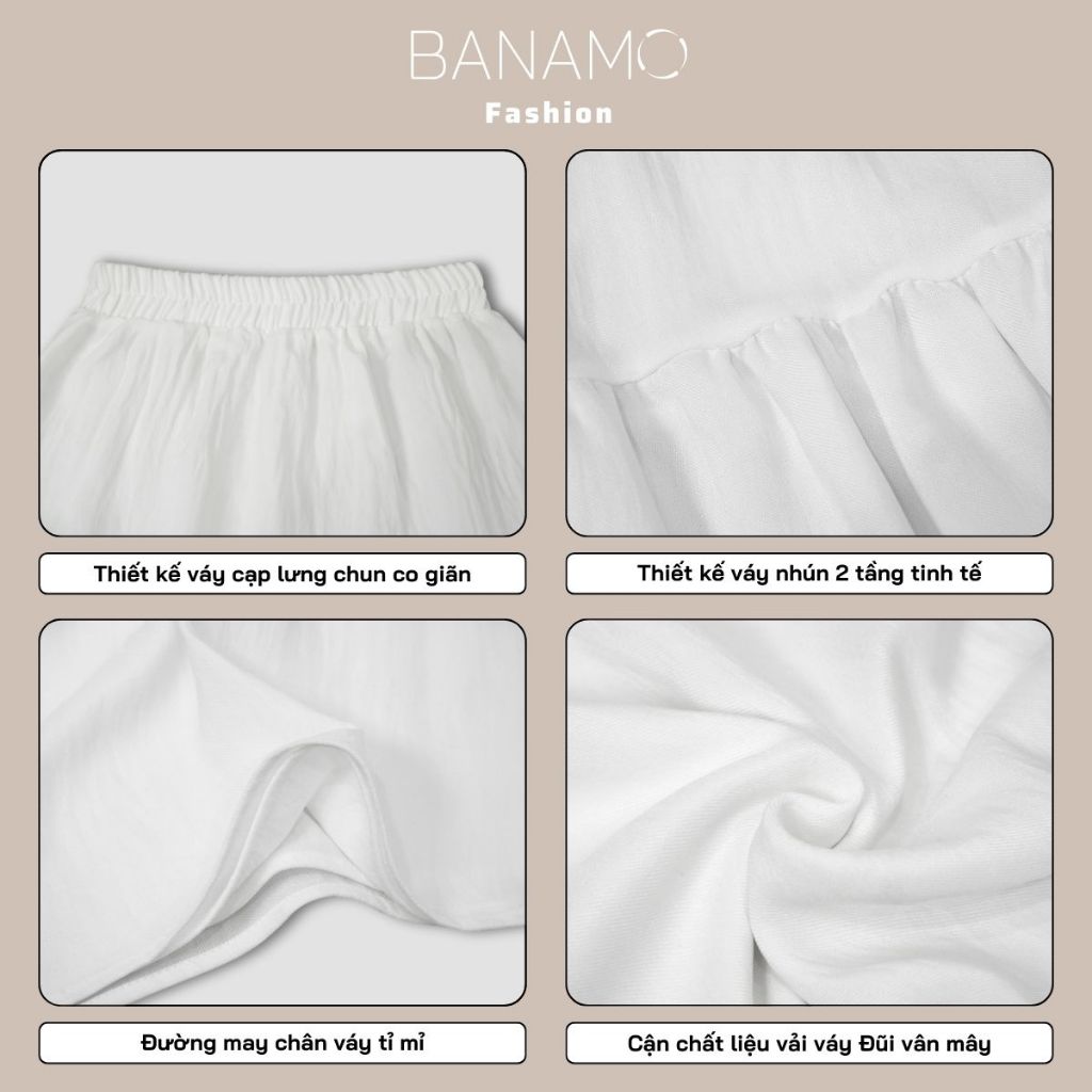 Chân váy nữ BIGSIZE Banamo Fashion váy trơn xếp ly nhún 3 tầng dáng dài chất đũi vân mây nhiều màu siêu xinh 520