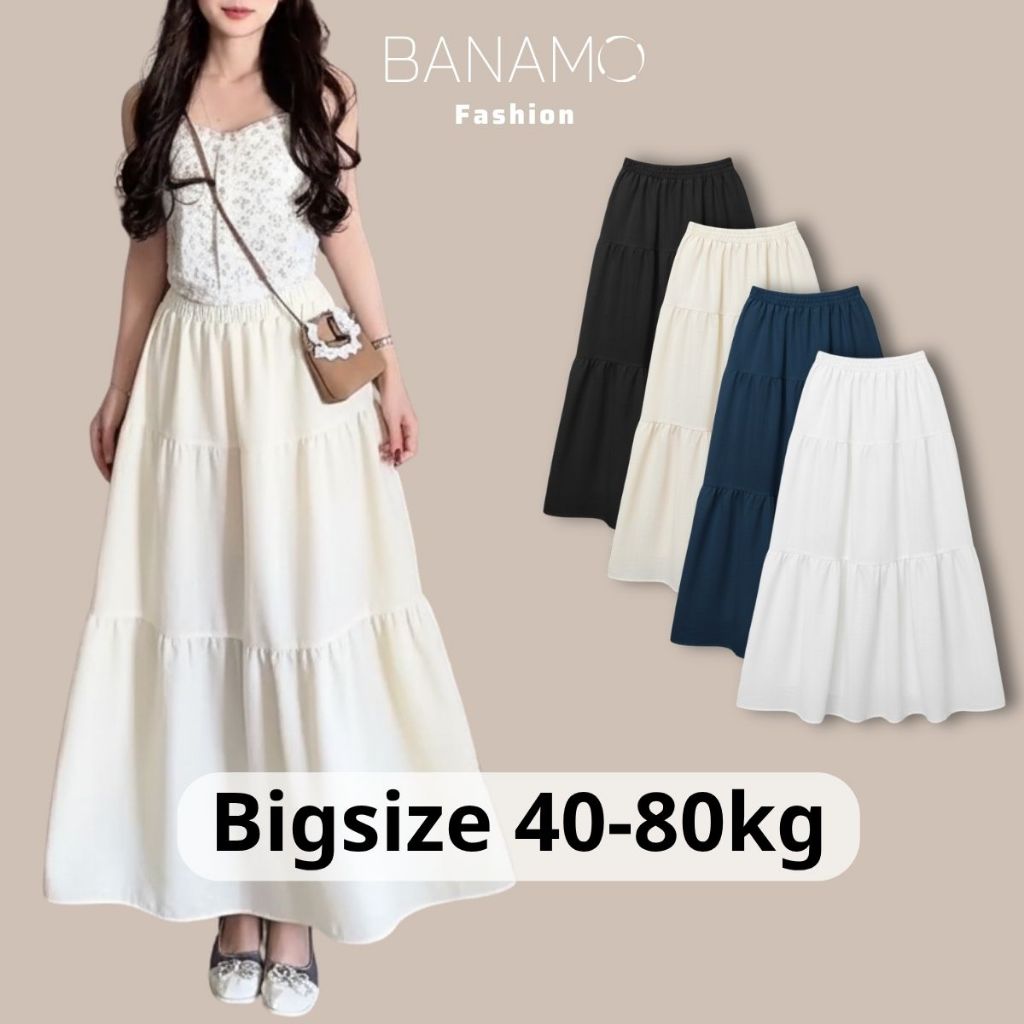 Chân váy nữ BIGSIZE Banamo Fashion váy trơn xếp ly nhún 3 tầng dáng dài chất đũi vân mây nhiều màu siêu xinh 520