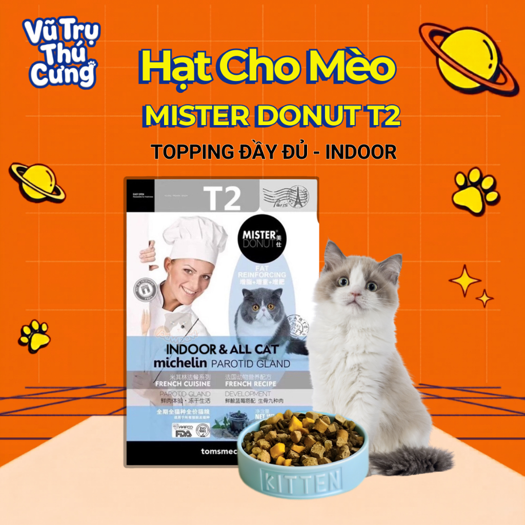 Hạt Mister Donut T2 dành cho mèo trưởng thành, túi 1.8Kg