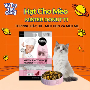 Hạt Mister Donut T1 dành cho Mèo con, mèo mẹ mang thai, gói 1,8Kg